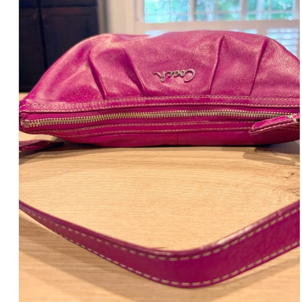 Coach Magenta Pink Leather Hobo Shoulder Bag Silver Hardware 27741